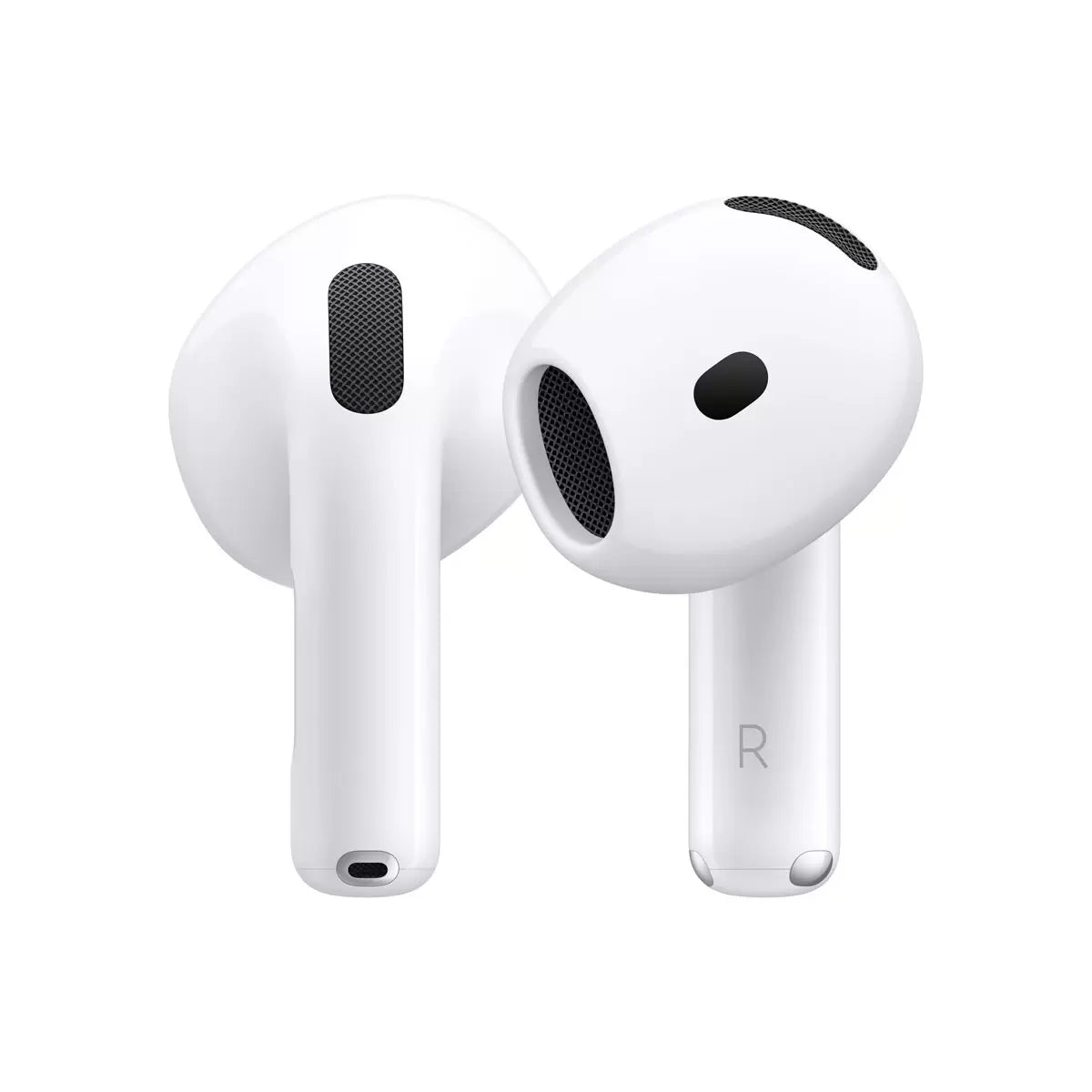 Apple AirPods 4th generation wireless earbuds in white with a compact USB-C charging case.