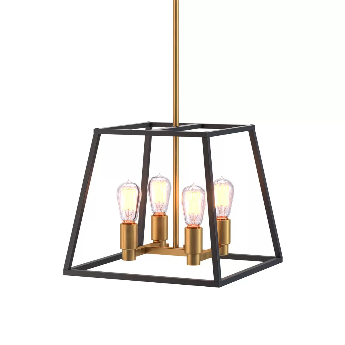 Artika Carter Square Black and Gold Chandelier Light modern geometric ceiling fixture for dining and living spaces