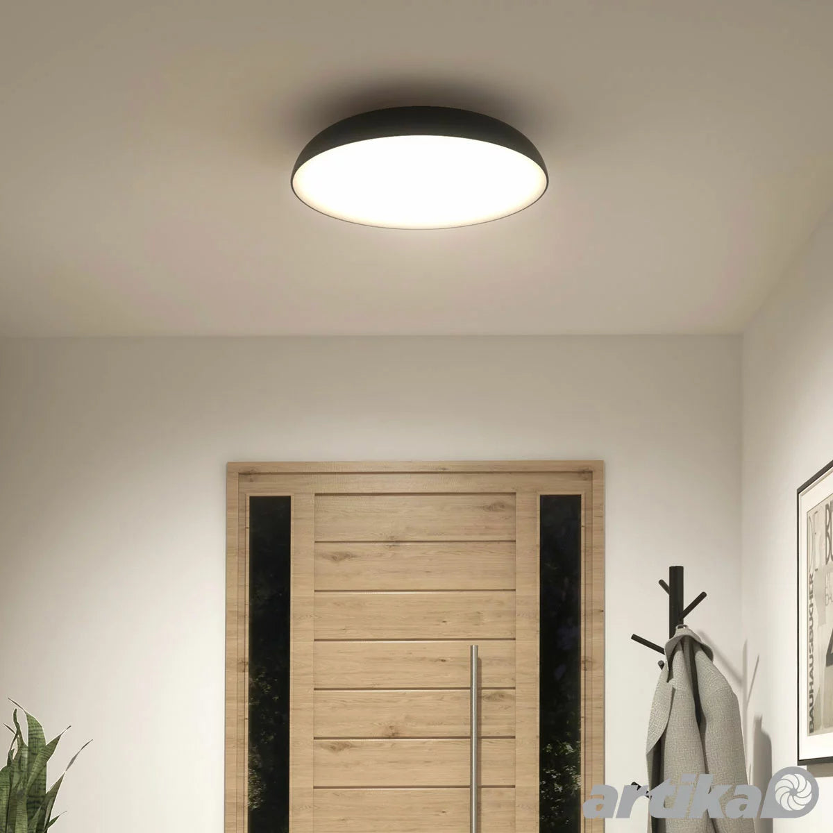Artika Flint FM LED Light in Black flush mount ceiling fixture with modern minimalist design for home interiors