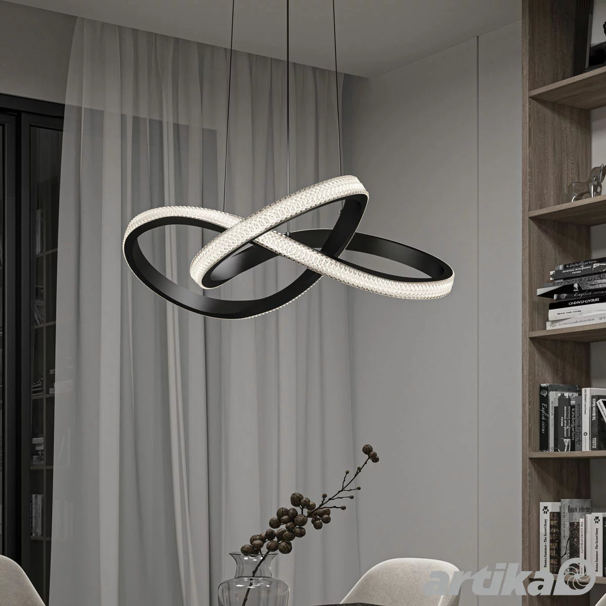 Artika Morgan black LED pendant light with modern contemporary design for kitchen and dining room lighting