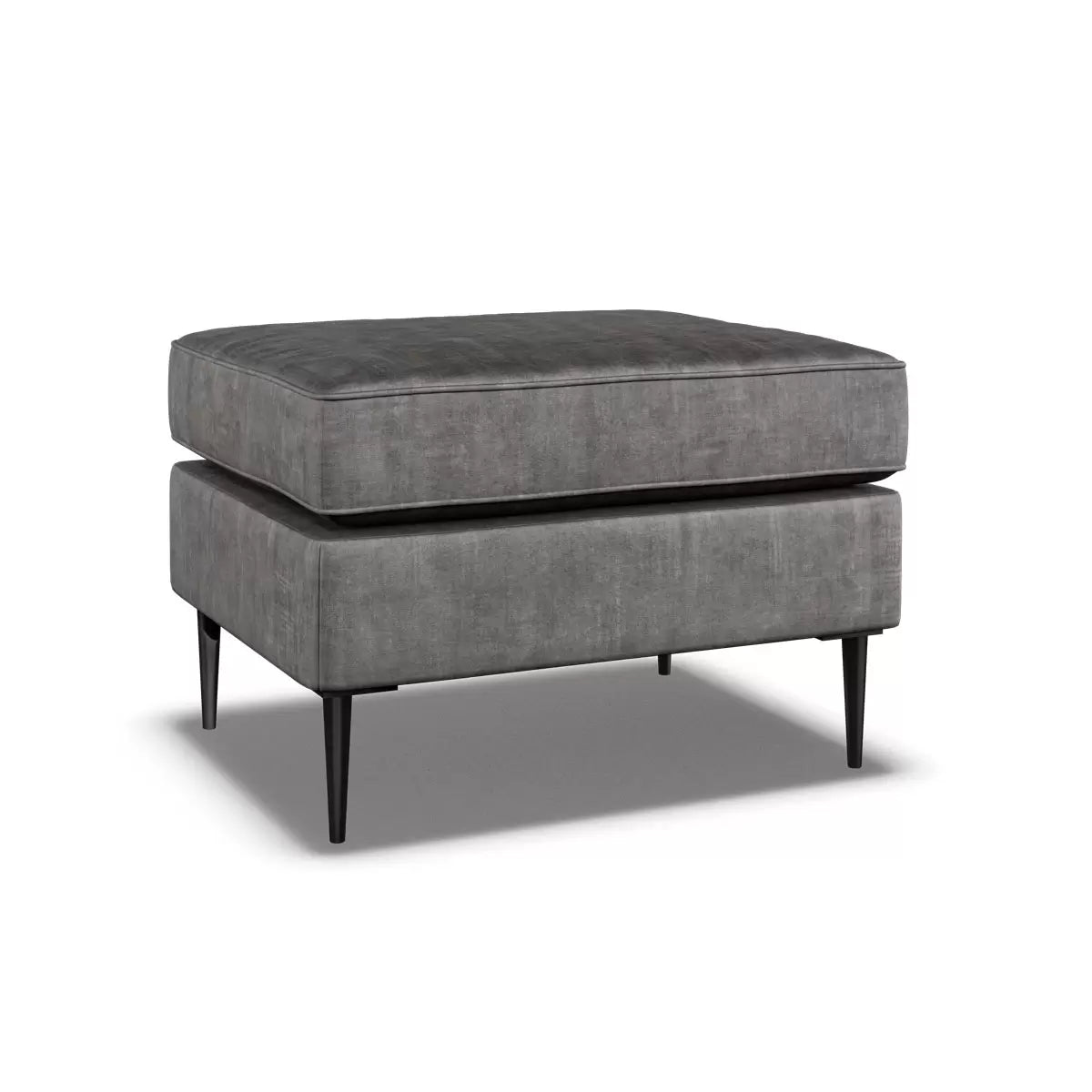 Aspen Grey Velvet Footstool with plush upholstered finish in a modern living room setting
