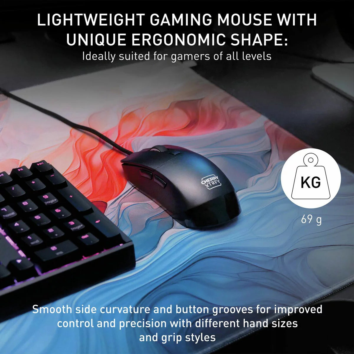 Cherry XTRFY M50 Optical Gaming Mouse with precision optical sensor, ergonomic shape, and lightweight design for gaming. - 3