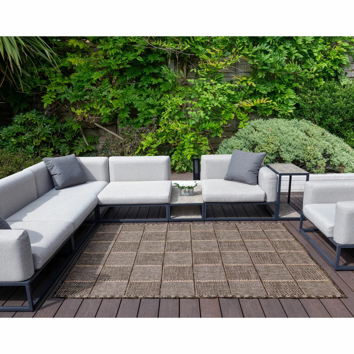 Concept Looms Sumac Mocha Indoor Outdoor Rug in modern neutral design for indoor and outdoor living spaces