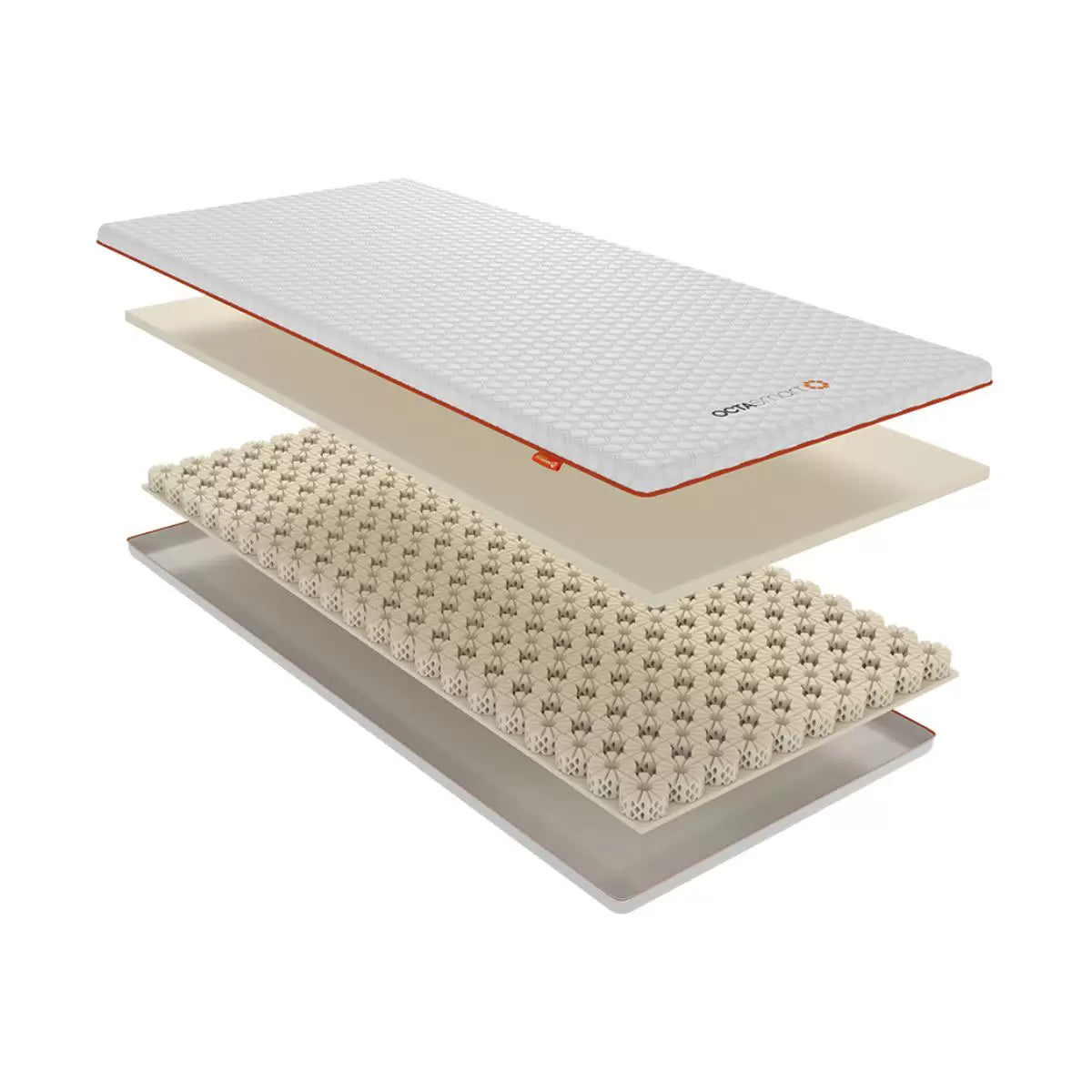 Dormeo Octasmart Deluxe Memory Foam Mattress Topper showing layered honeycomb Octaspring core on a modern bed setup.
