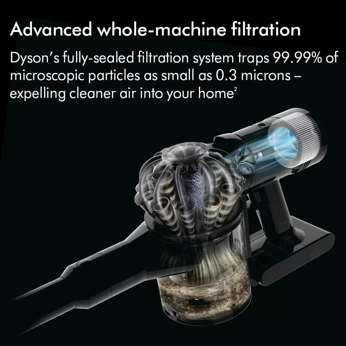 Side profile of the nickel and iron Dyson V8 Advanced cordless stick vacuum cleaner mounted upright on a neutral modern wall dock.