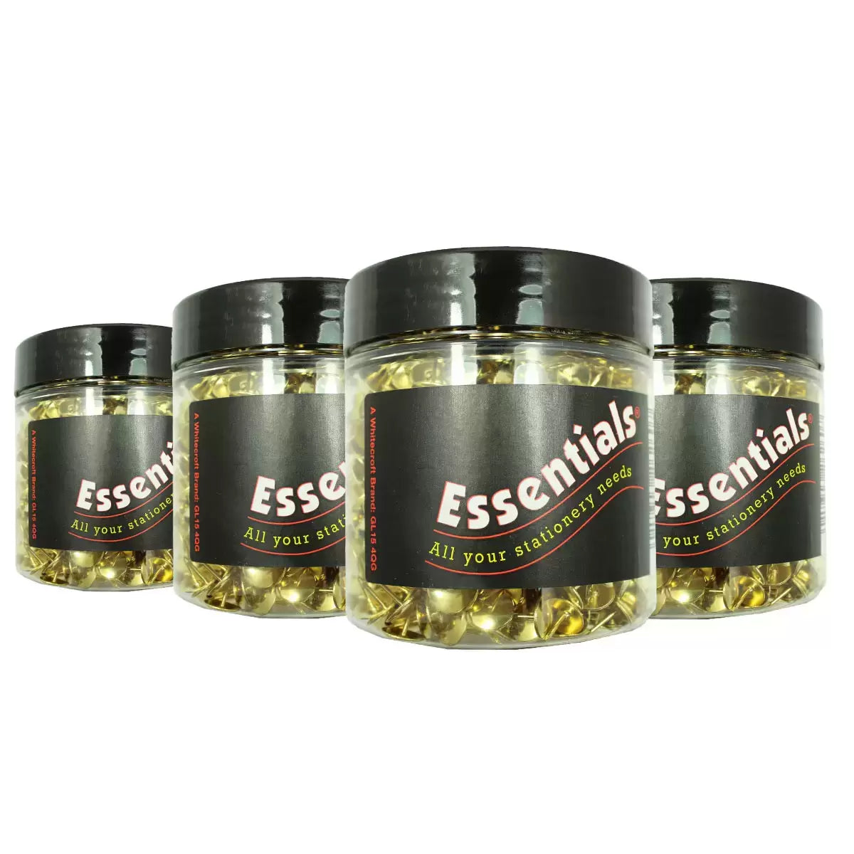 Essentials 9.5mm brass drawing pins tub with 4 packs of 1200 pins for noticeboards and office use