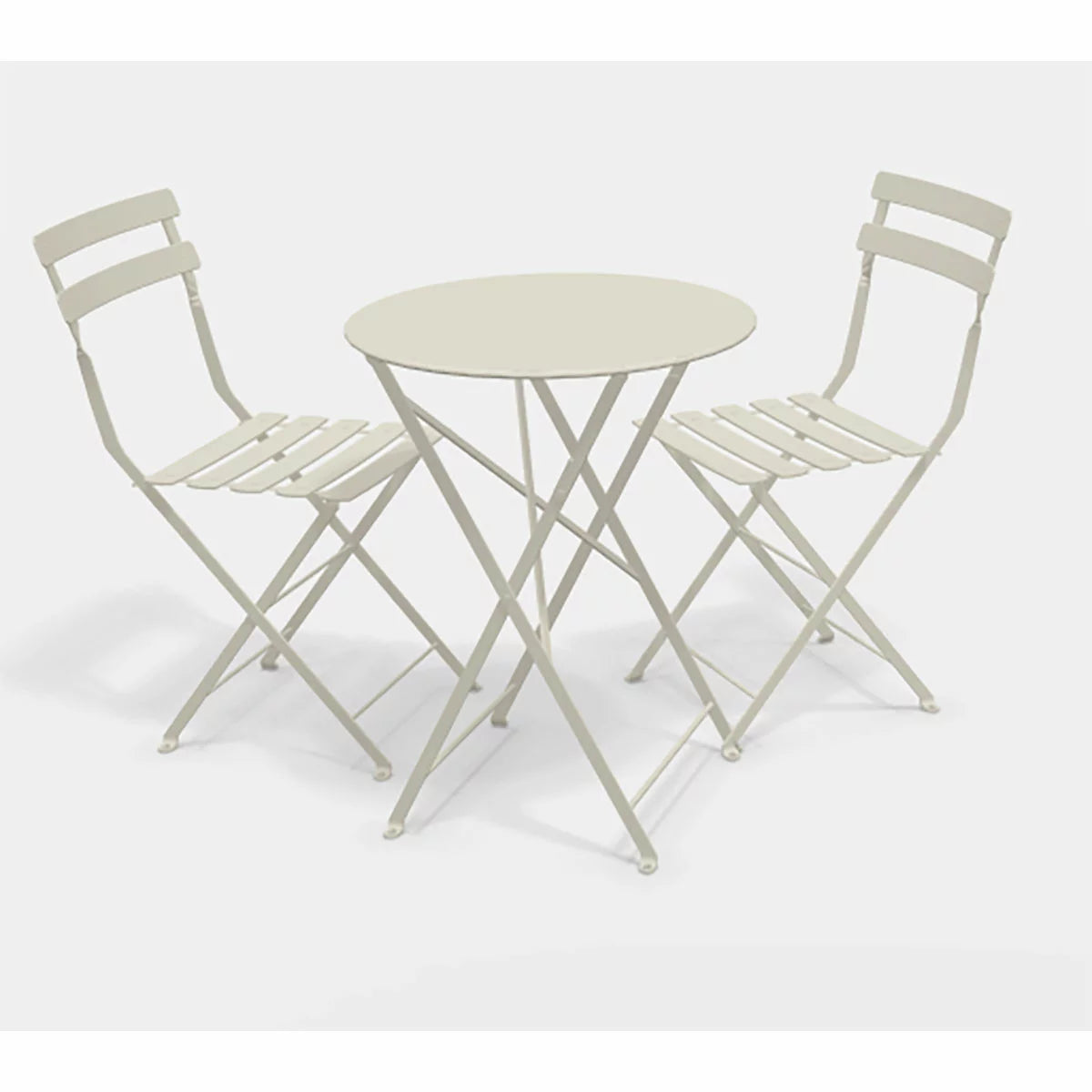 Authentic 3-piece Fermob Bistro set in a sophisticated light brown finish, placed on a modern timber deck.