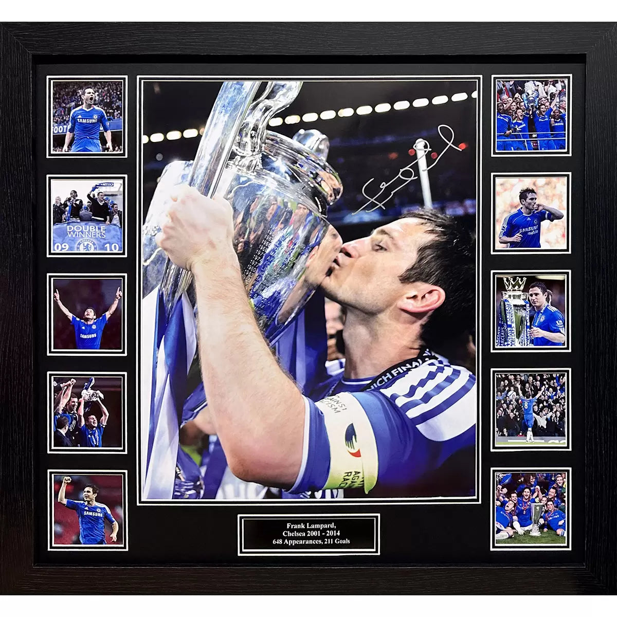 A professional, sleekly framed photograph of Frank Lampard during the 2012 Champions League Final, featuring a clear, bold autograph and official authentication seal.