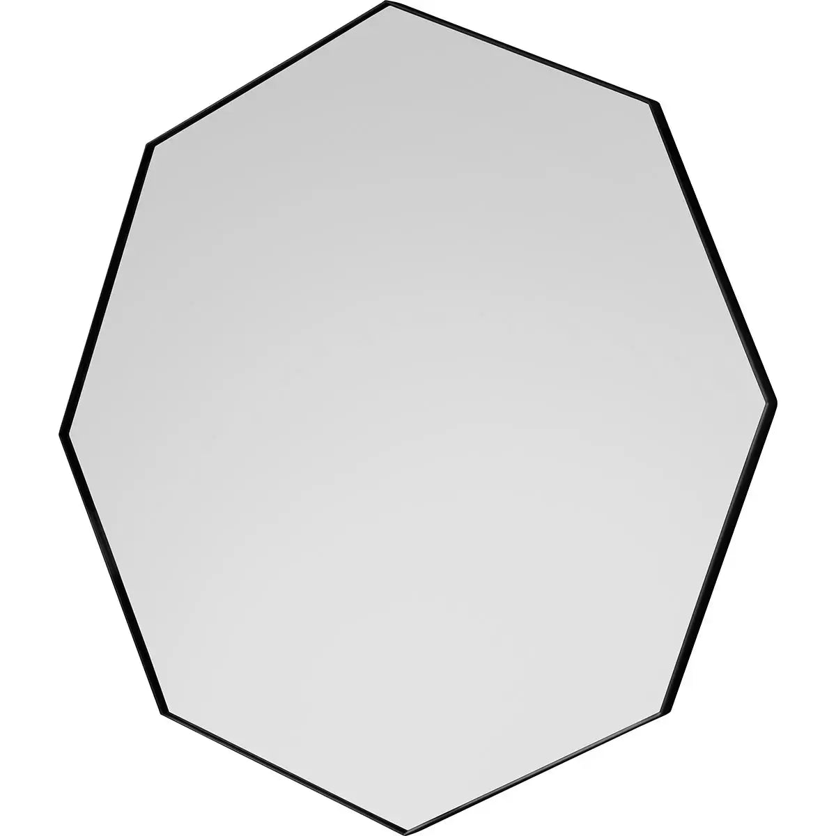 Front view of the 80cm Gallery Bowie octagonal wall mirror featuring a sleek black metal frame mounted on a neutral living room wall.