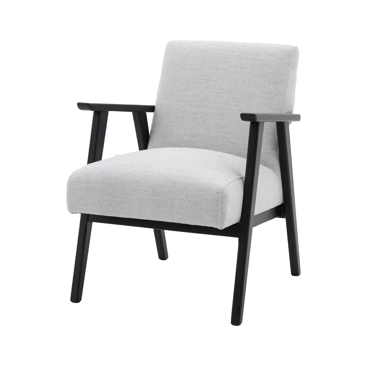 Mottled stone linen armchair with cushioned seat and solid wood frame for modern living room interiors