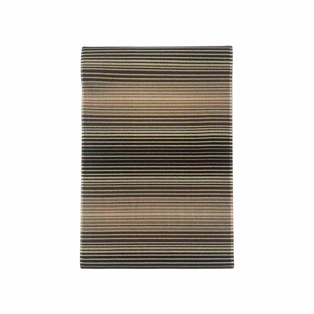 Top-down view of the black Korhani Loop Scraper Utility Mat showing its textured vinyl loop-scraper surface and low-profile edge on a modern wooden hallway floor.