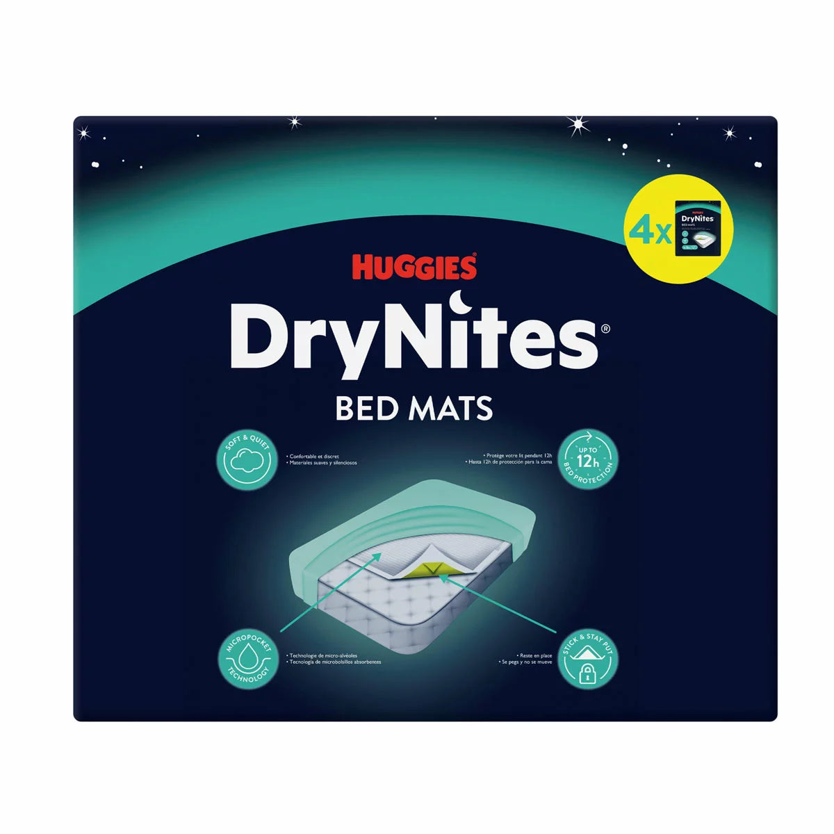 Huggies DryNites Bedmats 4 x 7 Pack disposable absorbent mattress protection for children's bedwetting and toilet training