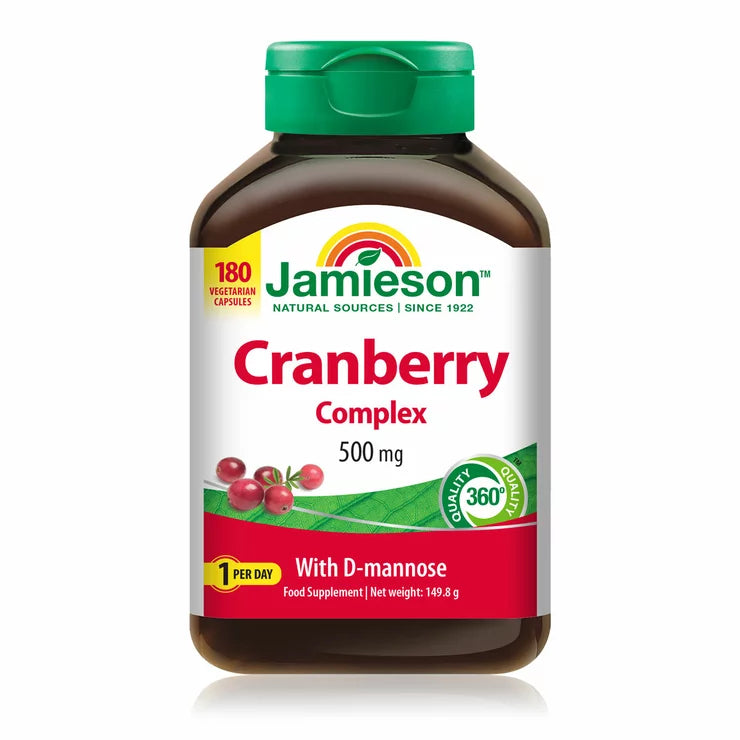 Jamieson Cranberry Capsules 180 count cranberry supplement for urinary tract health and daily wellness support