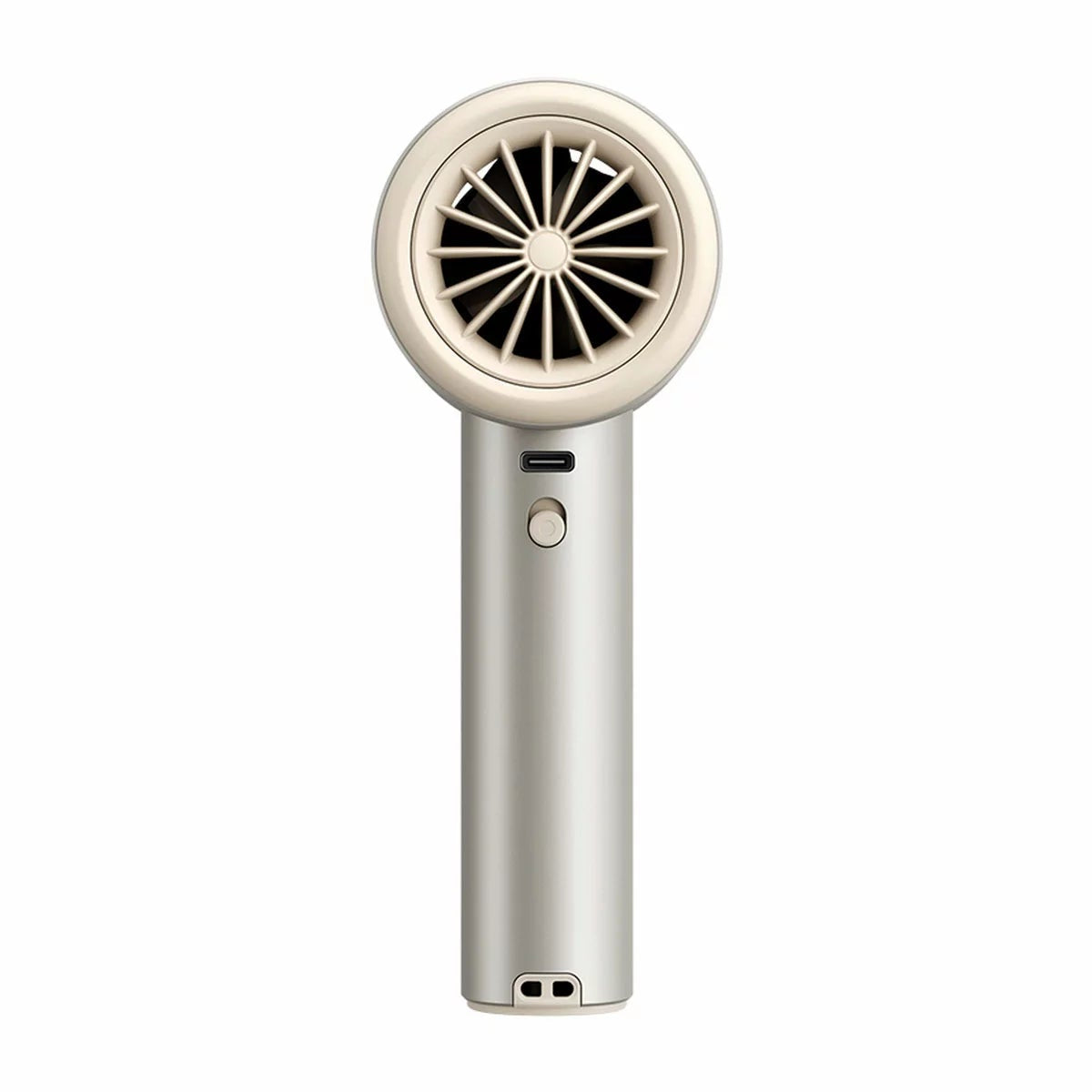 Sleek grey JisuLife Pro1 S handheld fan showing digital LED display and metallic turbine top held on a white background.