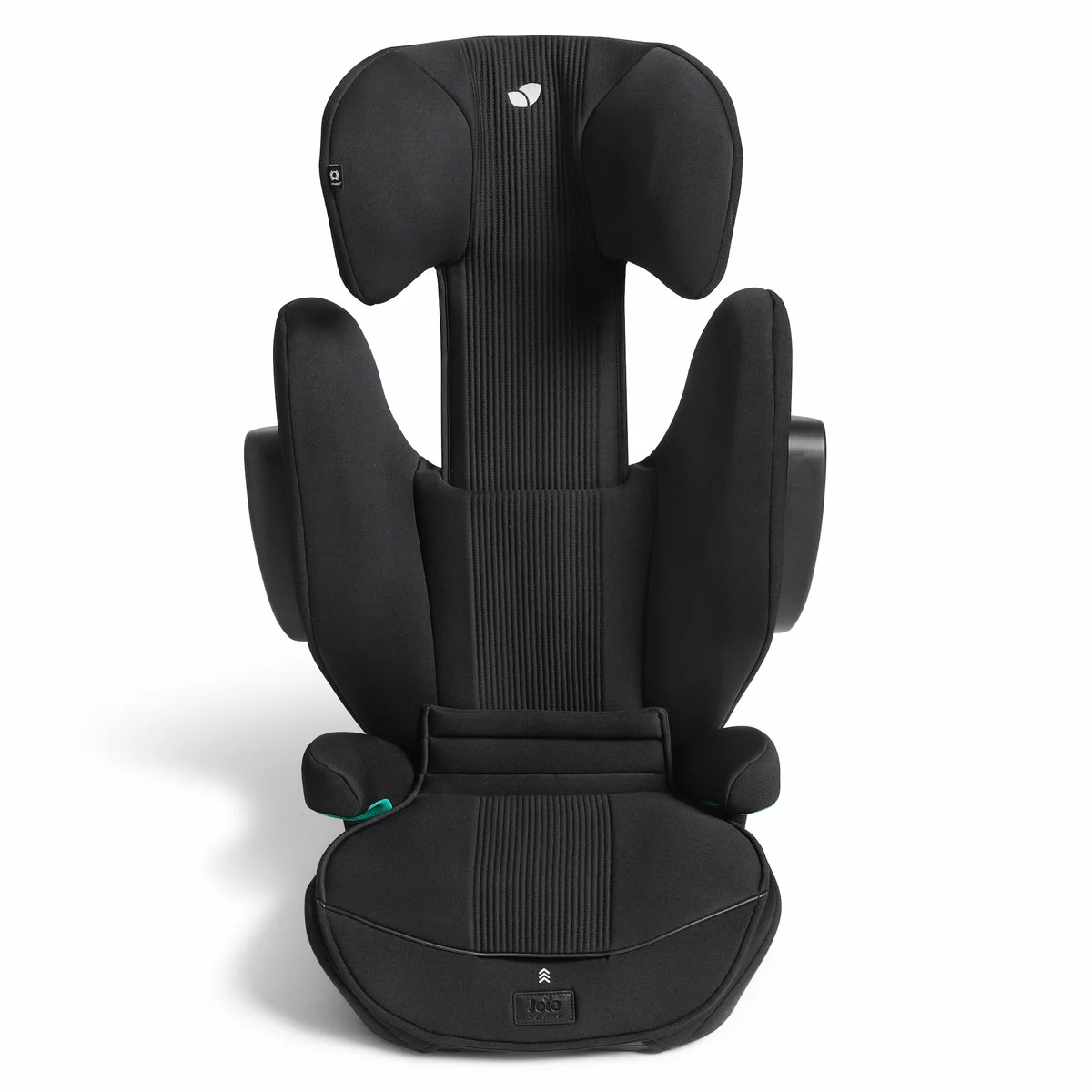 Close-up view of the adjustable ISOFIX connectors and colour-coded belt guides on the Joie i-Traver booster seat.