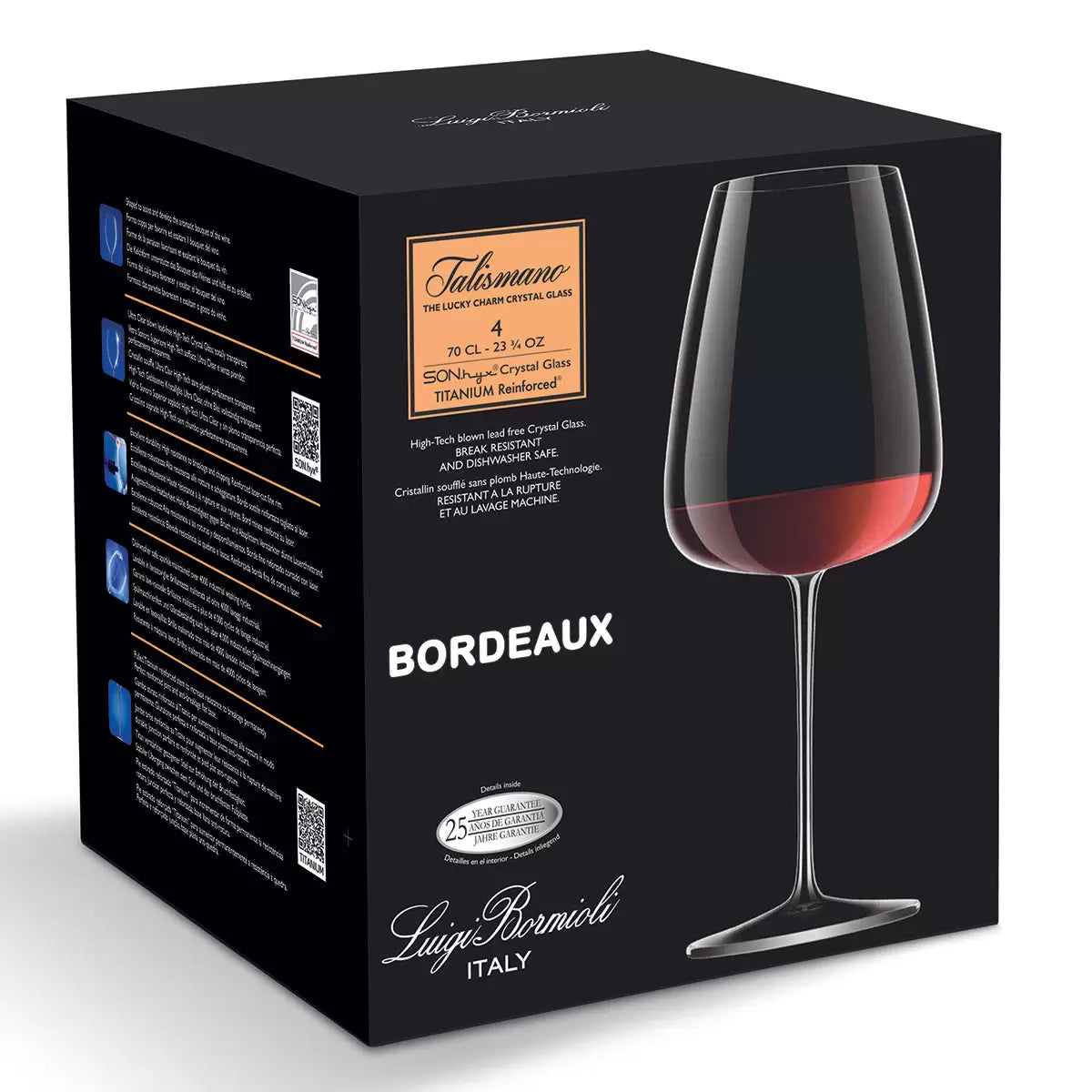 Luigi Bormioli Talismano Crystal Bordeaux Wine Glasses 700ml 8 Pack Premium Clear Crystal Red Wine Glass Set