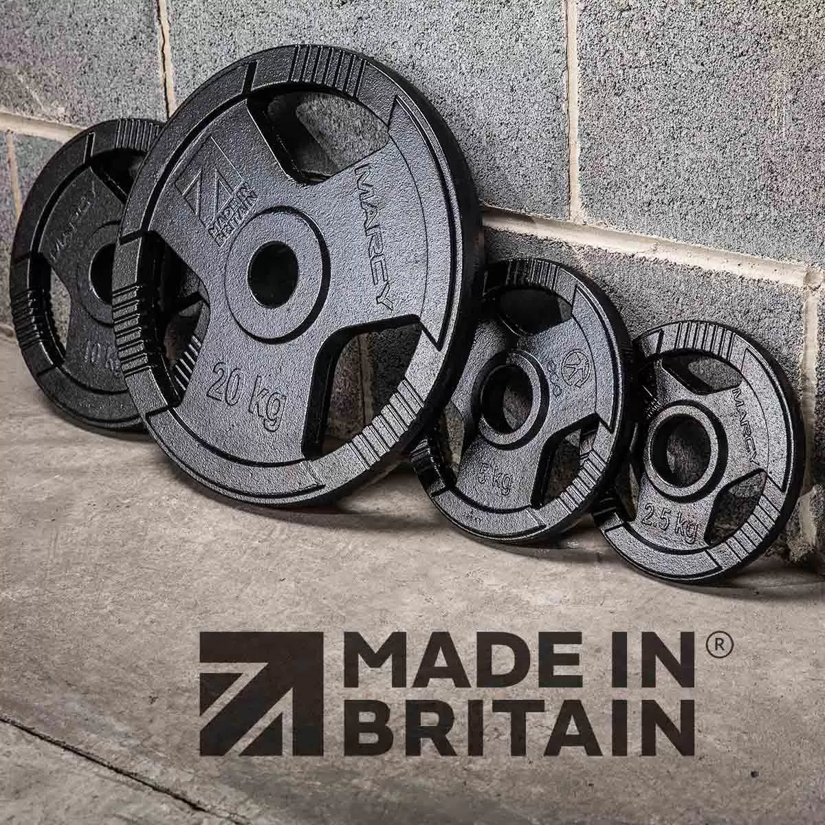 Marcy Made in Britain Eco Olympic Weight Set with 7ft Olympic barbell and eco-friendly weight plates for home strength training