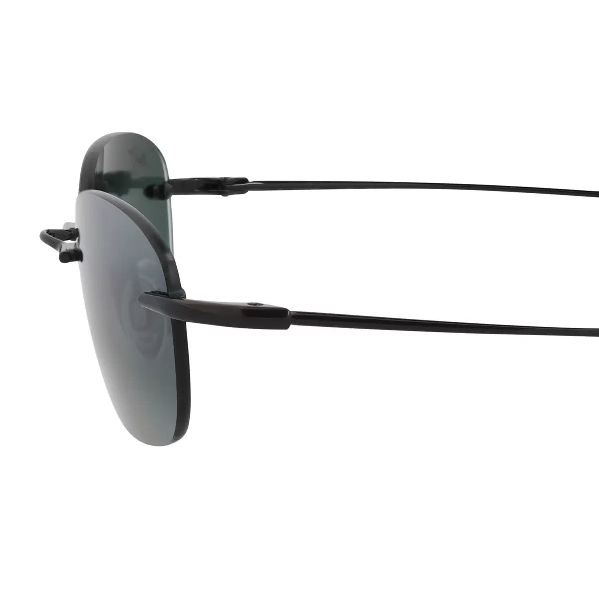 Front angle shot of Maui Jim 333-02 men's sunglasses featuring matte black metal frames and neutral grey lenses displayed on a reflective tabletop.