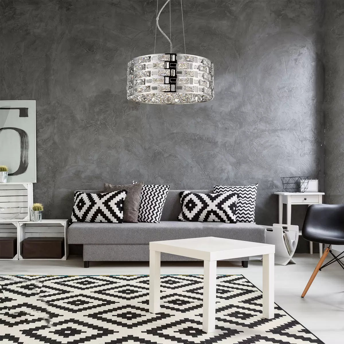 Miami 5 Light Chrome and Crystal Pendant 37cm elegant crystal ceiling light for modern dining and living spaces