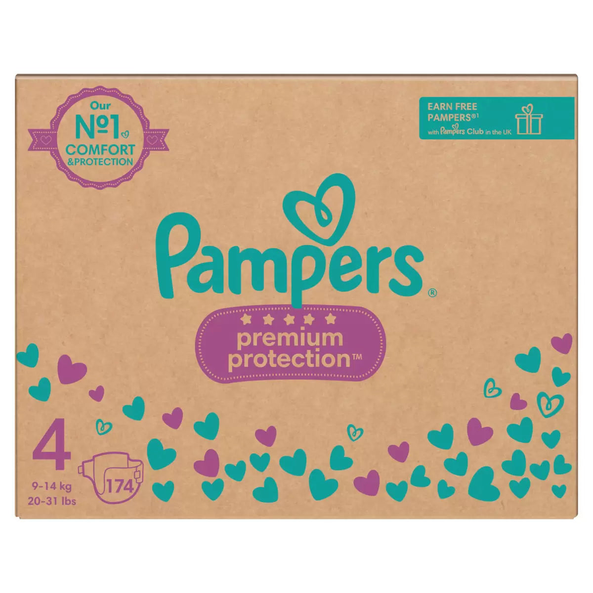Pampers Premium Protection Size 4 baby nappies 174 pack with ultra-soft comfort and long-lasting leak protection for babies 9-14kg