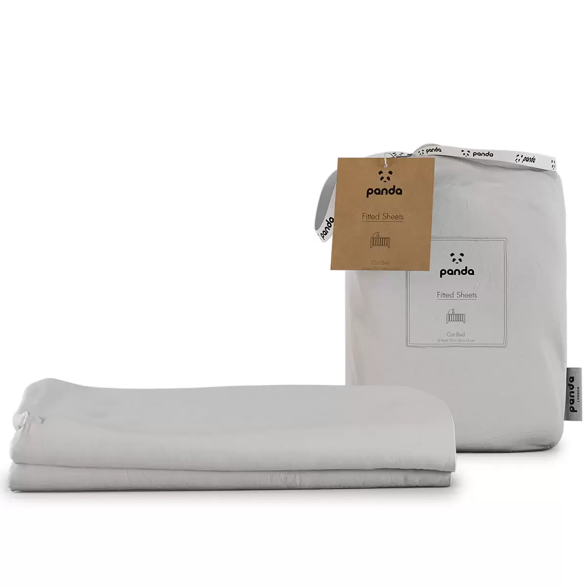 Close-up of the secure elasticated corner stitching on a white Panda bamboo fitted crib sheet.