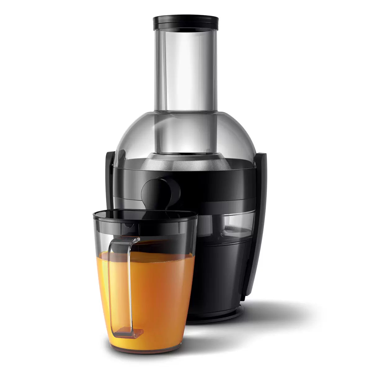 Philips Viva black juicer extracting fresh juice quickly at home