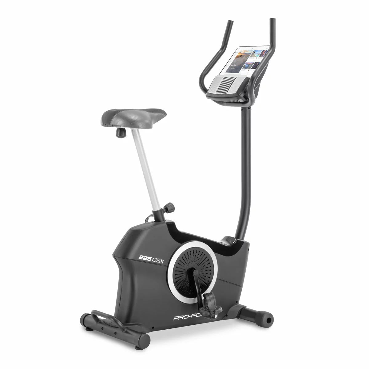 Pro Form 225 CSX Exercise Bike with adjustable resistance, LCD workout monitor, and ergonomic seat for home cardio fitness.