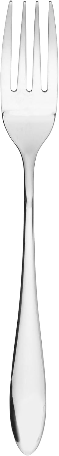 Top-down view of the silver Salter Harrogate 32-piece stainless steel cutlery set arranged neatly on a dark wooden dining table setting.