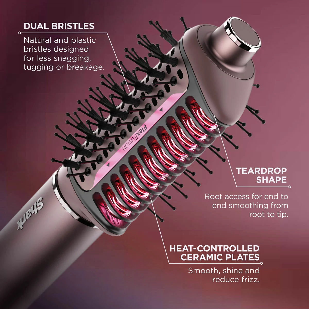 Shark FlexFusion Straight unit in a sleek finish, displayed alongside the Fusion Straightener, Fusion Brush, Auto-Wrap Curlers, and Styling Concentrator attachments.