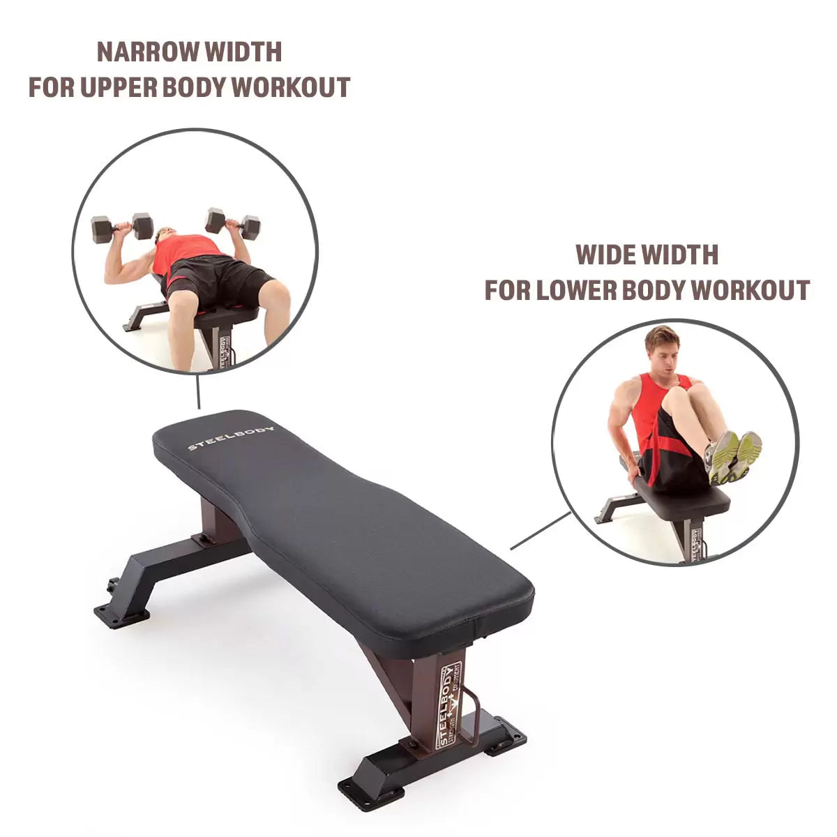SteelBody STB-10101 flat weight bench with durable steel frame and padded surface for home gym strength training