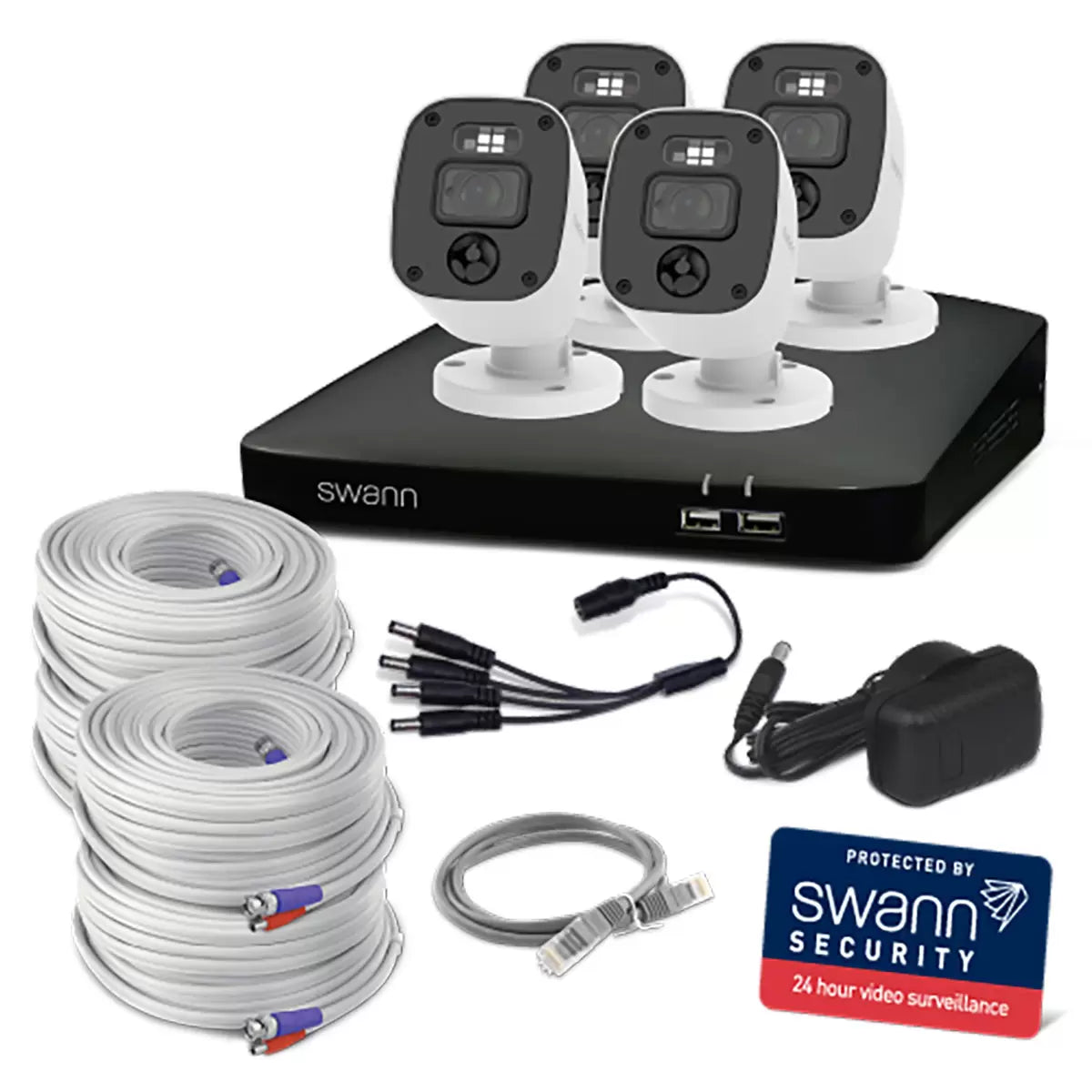 Swann 2K DVR 8 channel security system with 4 PRO bullet cameras and 1TB HDD for advanced home and business surveillance