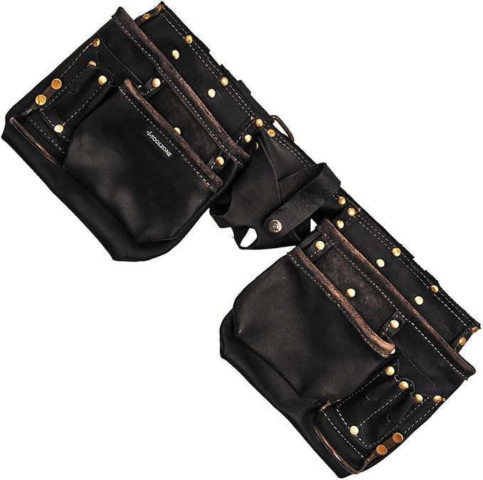 TOOLZONE 12-pocket premium oil-tanned leather tool belt for builders and carpentry professionals.