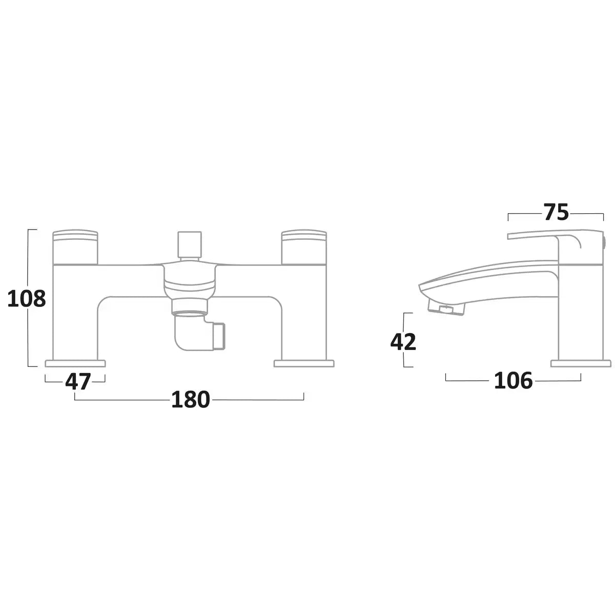 A close-up studio shot of the Tavistock Avid deck-mounted chrome bath mixer tap showing its clean lever handles and minimalist shower handset on a neutral background.