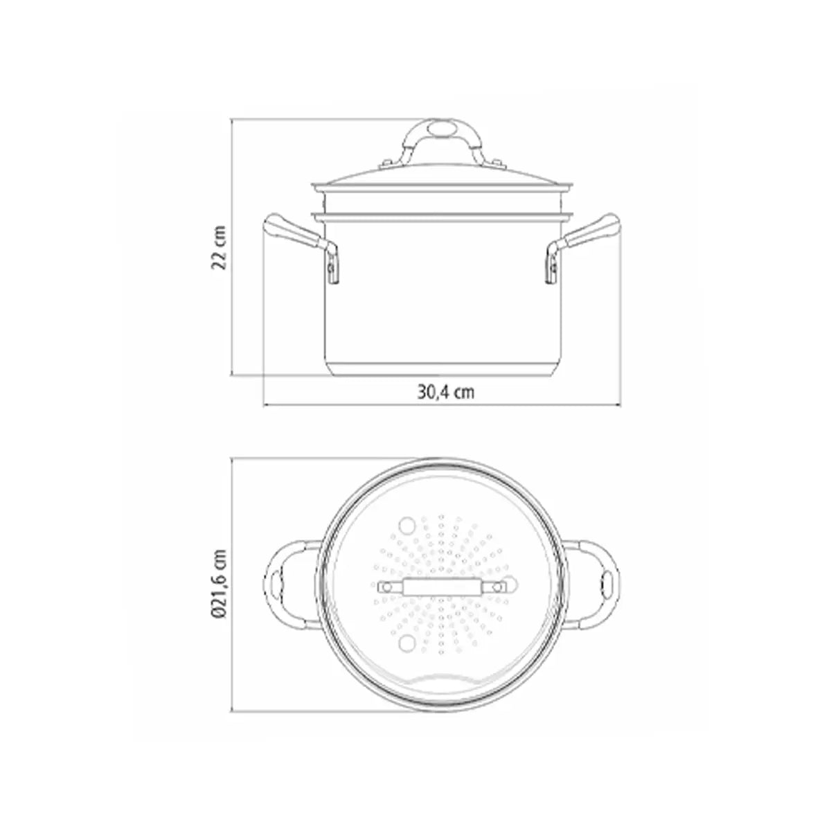 A Tramontina 20cm stainless steel steamer set with a tempered glass lid, showcased on a clean kitchen induction hob.