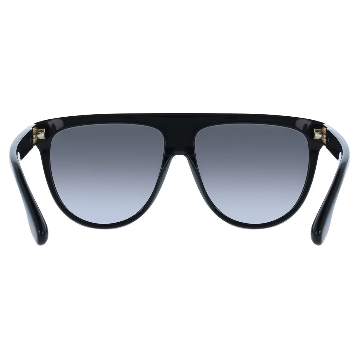 Front view of the black Victoria Beckham VB 680S 001 sunglasses resting on a minimalist surface under soft, natural studio light.