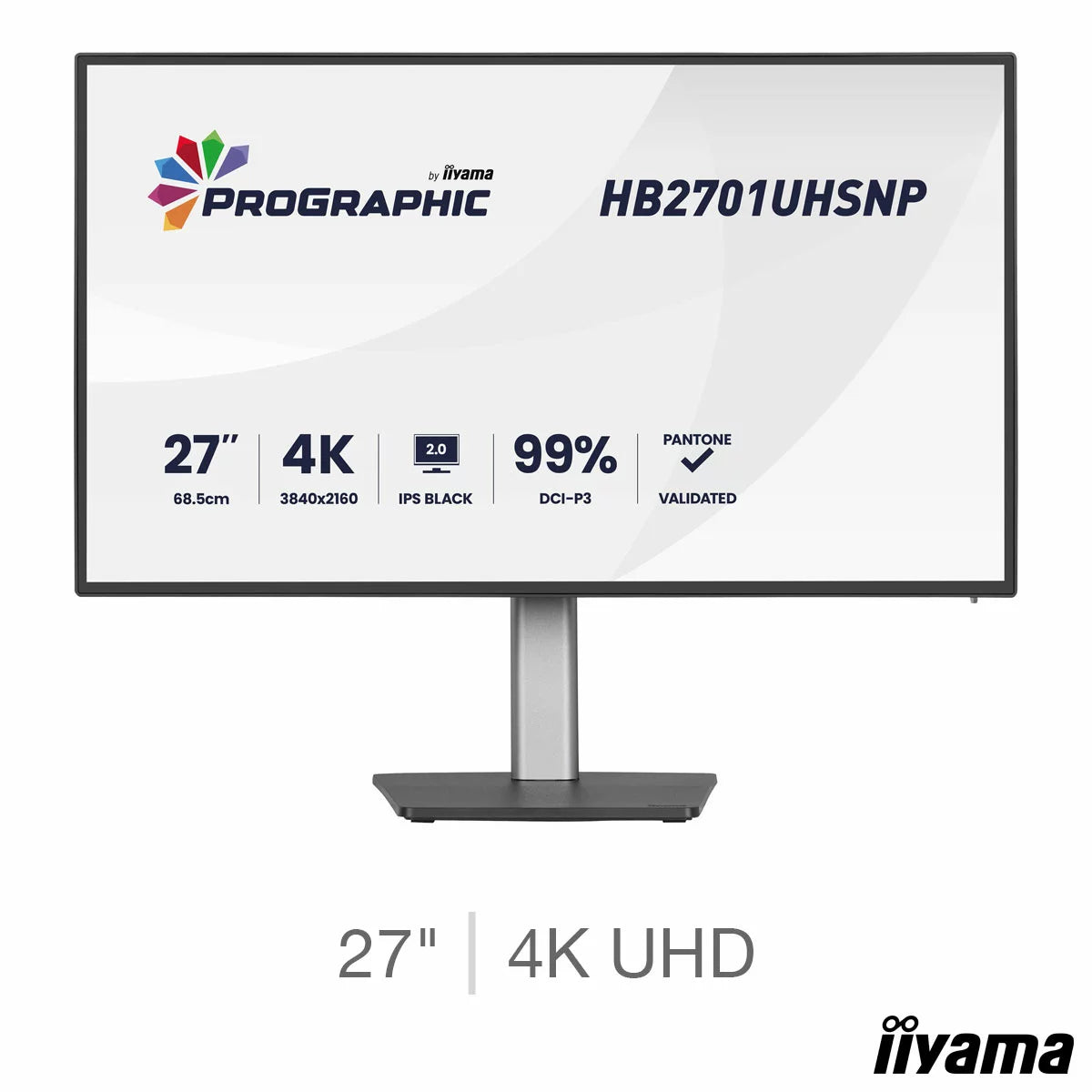 iiyama ProGraphic 27 inch 4K UHD IPS monitor HB2701UHSNP-B1 professional display for design editing and office work - 3