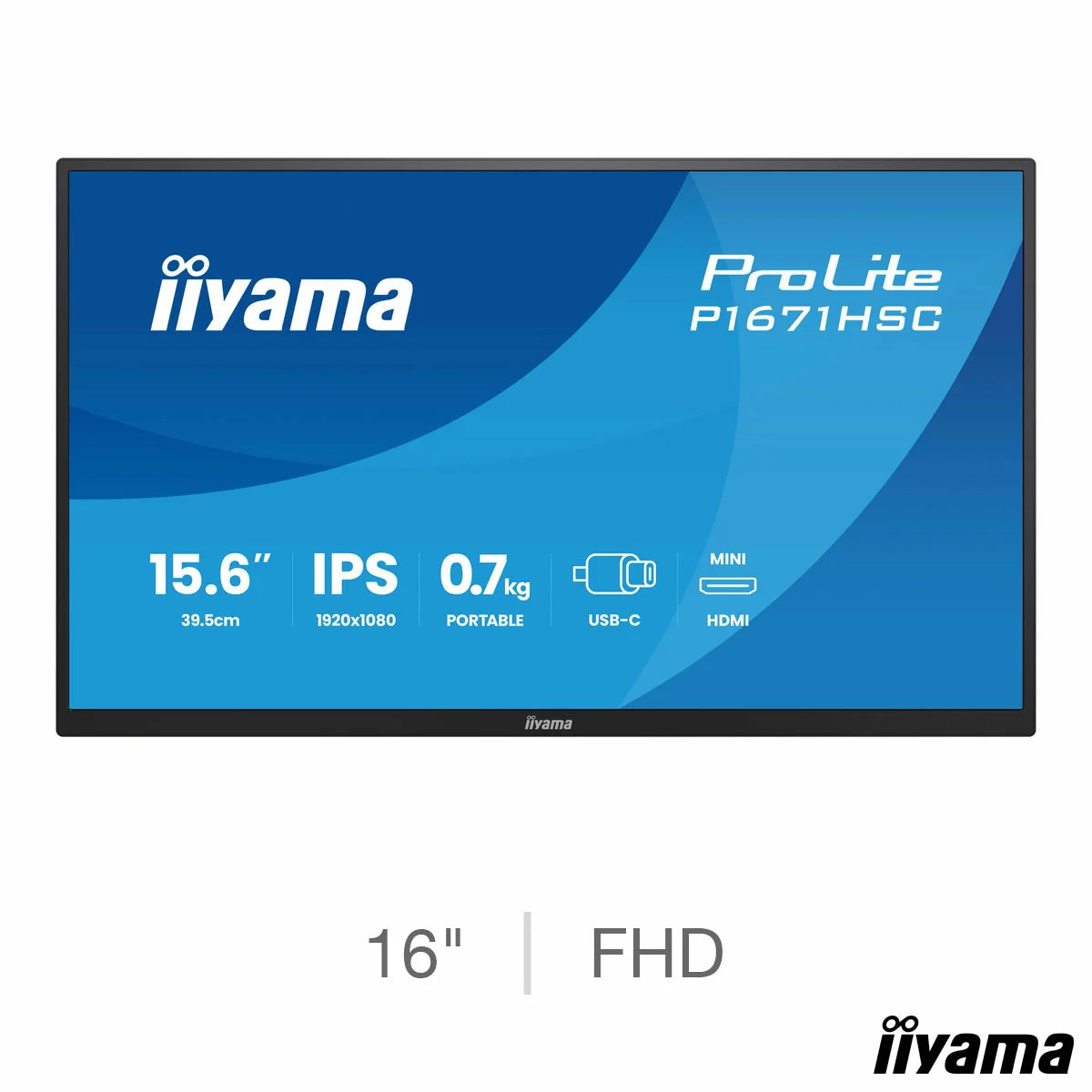 iiyama ProLite 16 inch Full HD IPS portable monitor with slim lightweight design and USB-C connectivity