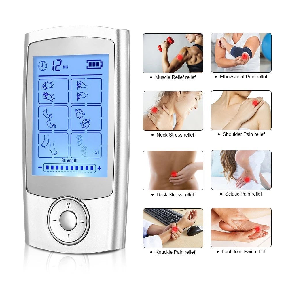 Rechargeable digital TENS machine pain relief therapy device with electrode pads-10