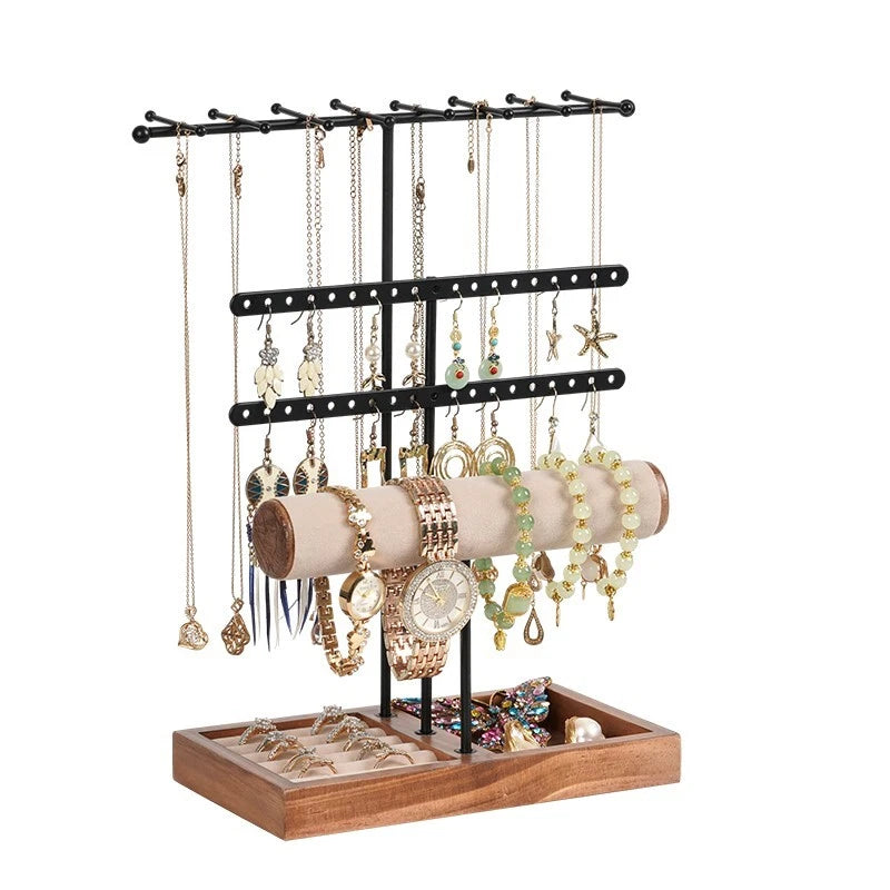 Multi-tier jewellery stand organizer holding necklaces, rings and earrings on a vanity table-2