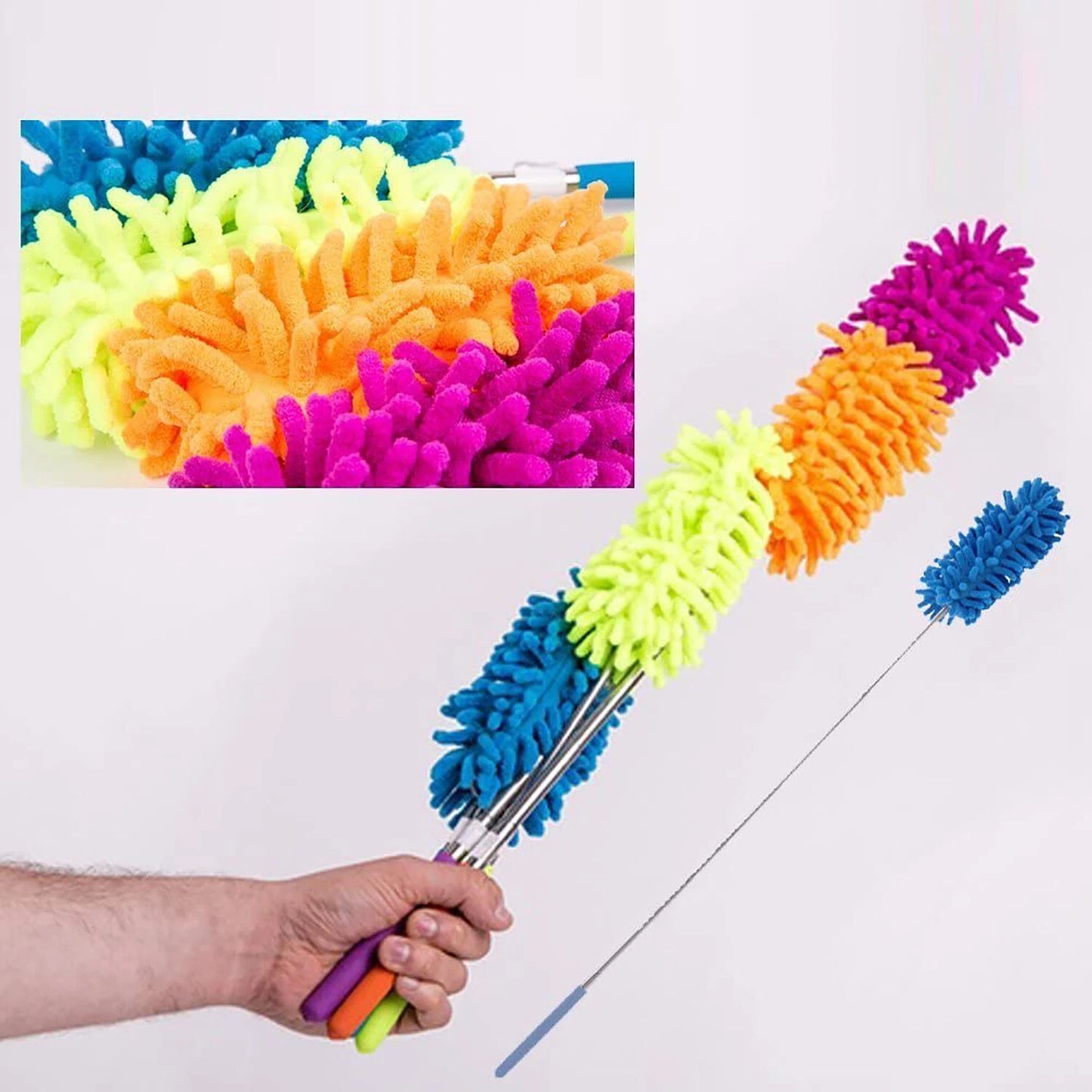 Telescopic Extendable Magic Microfibre Cleaning Feather Duster Extending Brush | Adjustable Long Reach Dusting Tool for Home & Car Cleaning