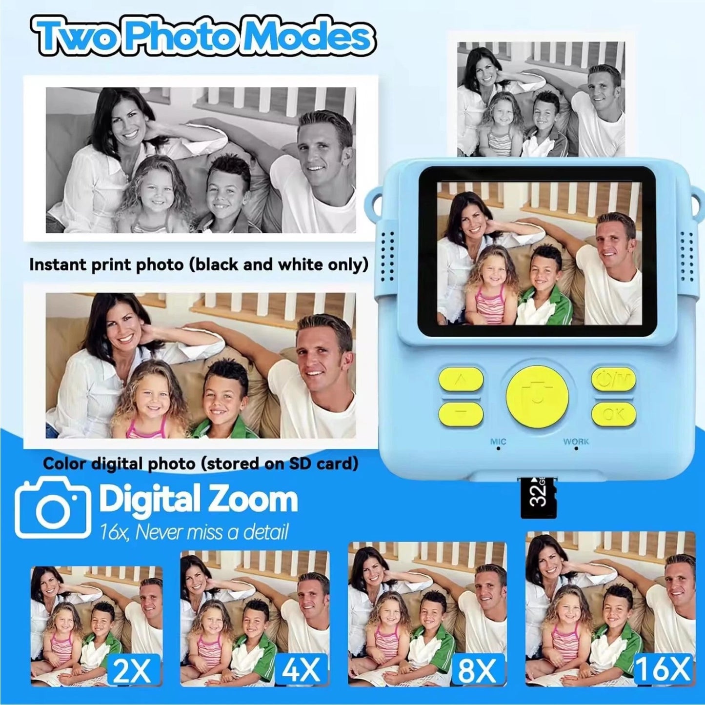 Kids LCD Camera Video Recorder 1080P Mini Digital Children Cam Instant Print | Portable Toy Camera for Kids Photography & Video