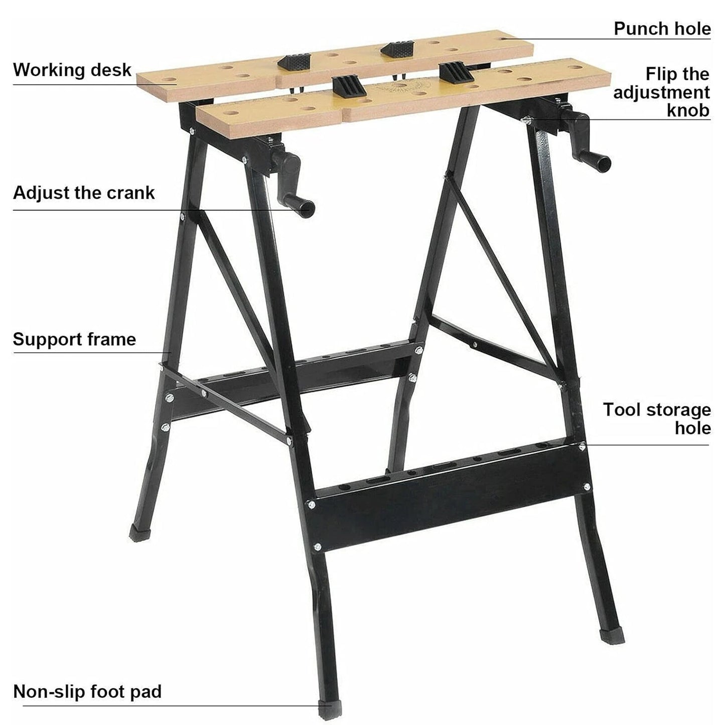 Foldable portable MDF workbench with clamping worktop for DIY woodworking garage and workshop tasks-4