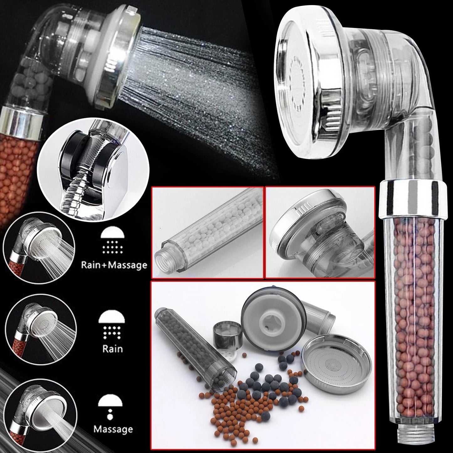 3 mode high pressure handheld shower head with ionic filter water saving bathroom shower spray UK-1