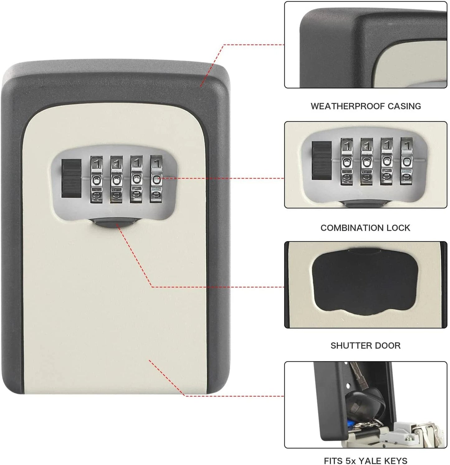 4 digit wall mounted key safe box with combination lock for secure outdoor home key storage