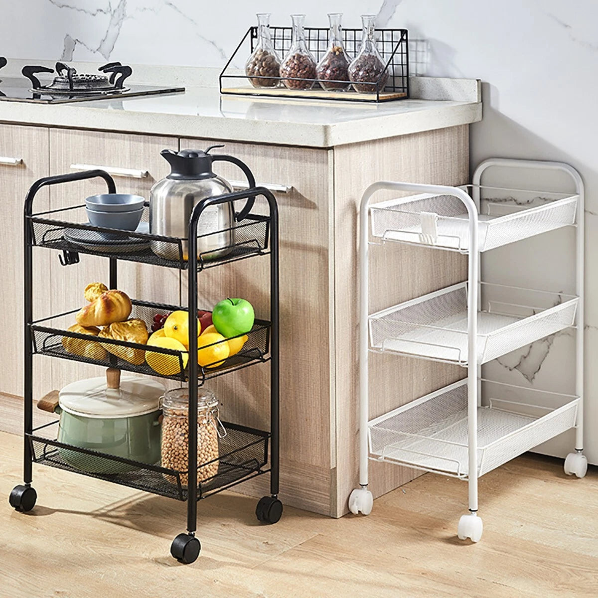3 tier rolling storage trolley cart with wheels narrow space organizer rack for kitchen bathroom laundry