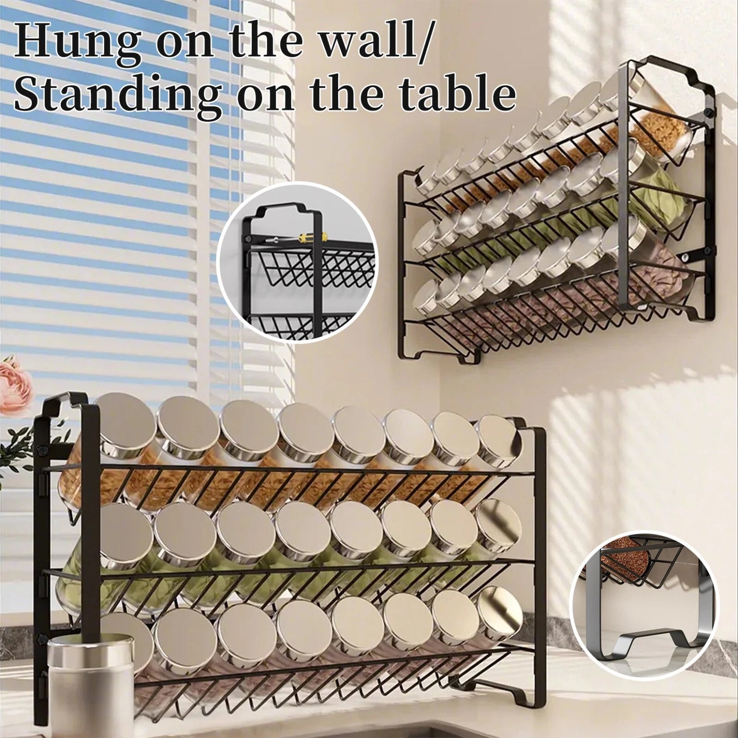 2 tier free standing spice rack kitchen herb jar storage organiser shelf holder countertop seasoning stand-2