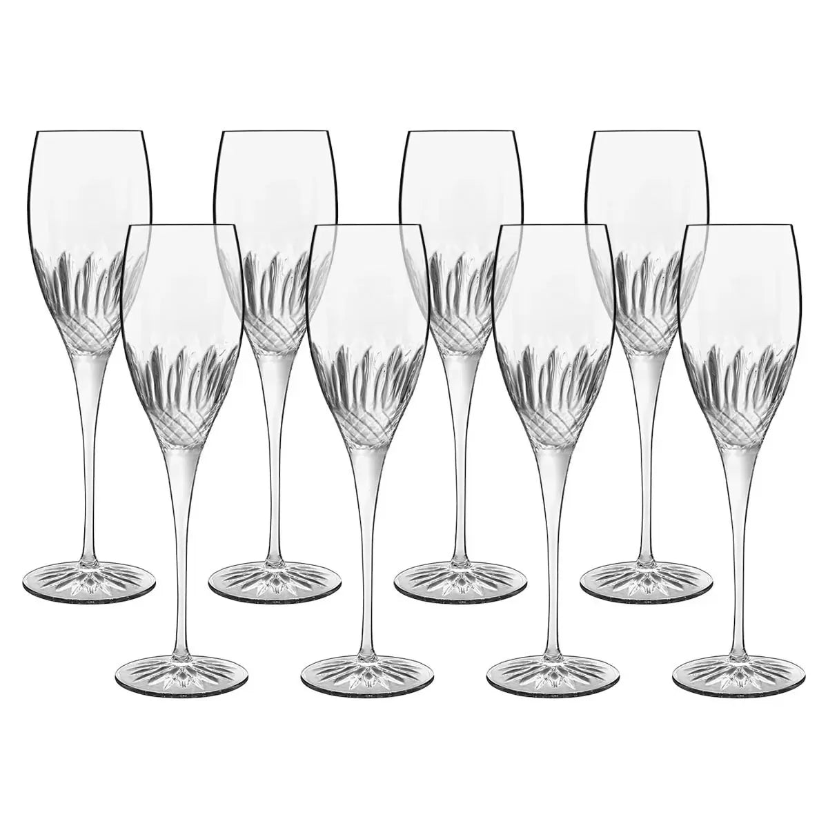 Luigi Bormioli Diamante Crystal Flute Glasses, 220ml, 8 Pack | Elegant Sparkling Wine Presentation | Champagne & Prosecco Lovers