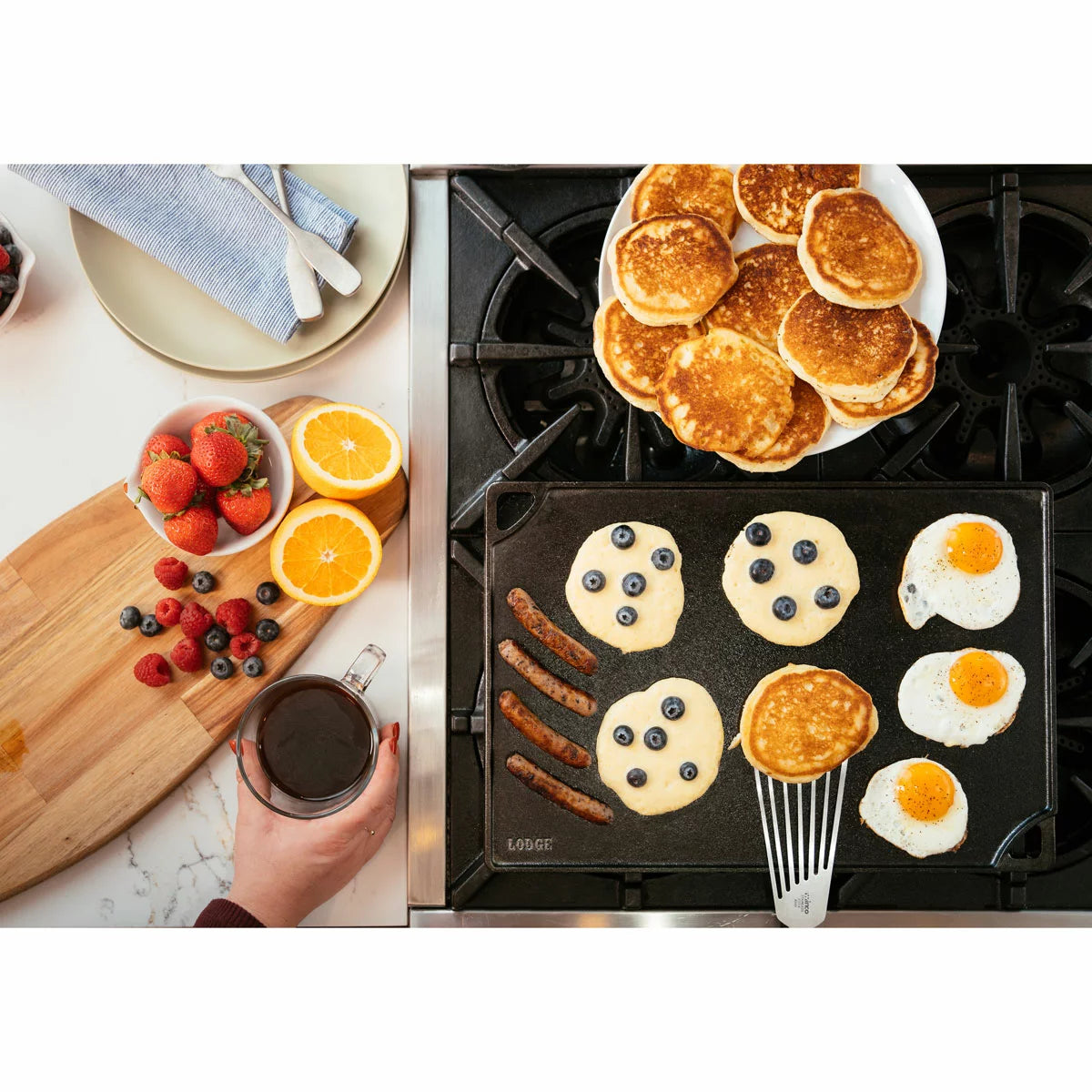 Lodge Seasoned Reversible Grill & Griddle | Dual-Sided Cooking Surface | Indoor & Outdoor Grilling