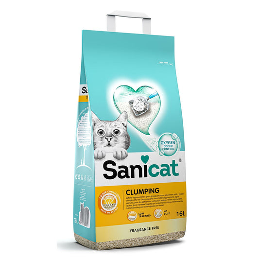 Sanicat clumping cat litter with oxygen odour control, 16 litre bag