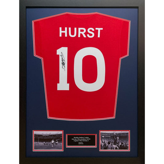 Sir Geoff Hurst Signed England 1966 Replica Shirt, framed 80 x 60 cm